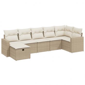 7-tlg. Garten-Sofagarnitur mit Kissen Beige Poly Rattan