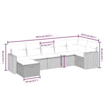 7-tlg. Garten-Sofagarnitur mit Kissen Beige Poly Rattan