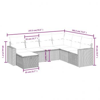 7-tlg. Garten-Sofagarnitur mit Kissen Beige Poly Rattan