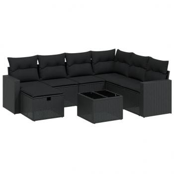 8-tlg. Garten-Sofagarnitur mit Kissen Schwarz Poly Rattan