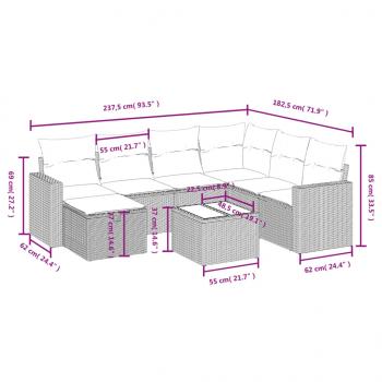 8-tlg. Garten-Sofagarnitur mit Kissen Schwarz Poly Rattan