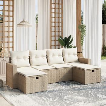 ARDEBO.de - 6-tlg. Garten-Sofagarnitur mit Kissen Beige Poly Rattan