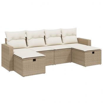 6-tlg. Garten-Sofagarnitur mit Kissen Beige Poly Rattan