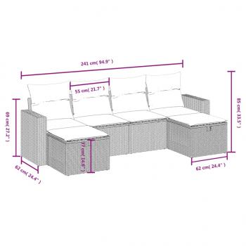 6-tlg. Garten-Sofagarnitur mit Kissen Grau Poly Rattan