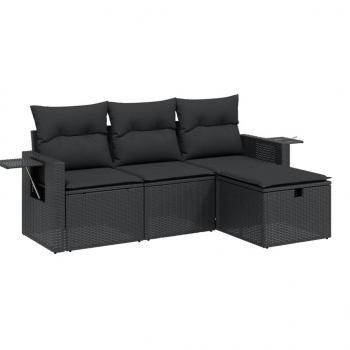 4-tlg. Garten-Sofagarnitur mit Kissen Schwarz Poly Rattan