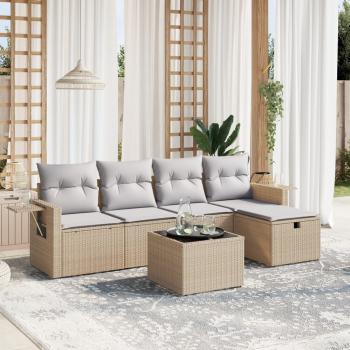 ARDEBO.de - 6-tlg. Garten-Sofagarnitur mit Kissen Beige Poly Rattan