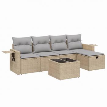 6-tlg. Garten-Sofagarnitur mit Kissen Beige Poly Rattan