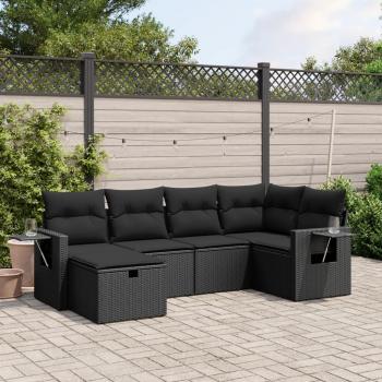 ARDEBO.de - 6-tlg. Garten-Sofagarnitur mit Kissen Schwarz Poly Rattan