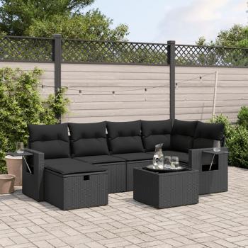 ARDEBO.de - 7-tlg. Garten-Sofagarnitur mit Kissen Schwarz Poly Rattan