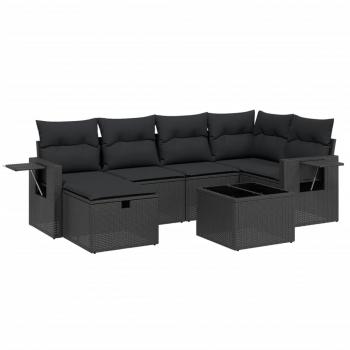 7-tlg. Garten-Sofagarnitur mit Kissen Schwarz Poly Rattan