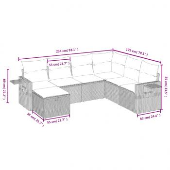 7-tlg. Garten-Sofagarnitur mit Kissen Grau Poly Rattan