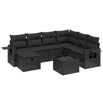 8-tlg. Garten-Sofagarnitur mit Kissen Schwarz Poly Rattan