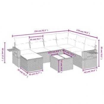 8-tlg. Garten-Sofagarnitur mit Kissen Schwarz Poly Rattan