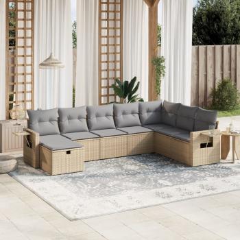 ARDEBO.de - 8-tlg. Garten-Sofagarnitur mit Kissen Beige Poly Rattan