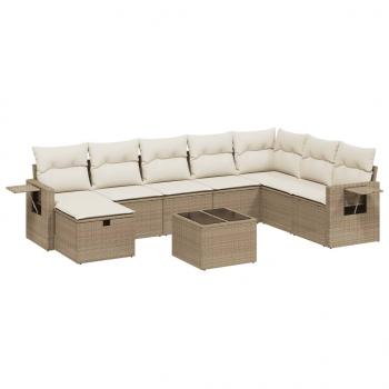 9-tlg. Garten-Sofagarnitur mit Kissen Beige Poly Rattan