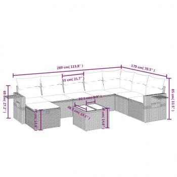 9-tlg. Garten-Sofagarnitur mit Kissen Grau Poly Rattan