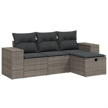 4-tlg. Garten-Sofagarnitur mit Kissen Grau Poly Rattan