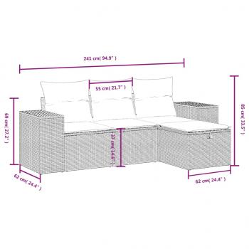 4-tlg. Garten-Sofagarnitur mit Kissen Grau Poly Rattan