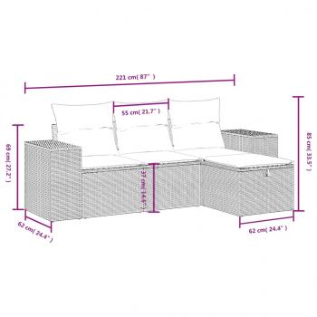 4-tlg. Garten-Sofagarnitur mit Kissen Grau Poly Rattan