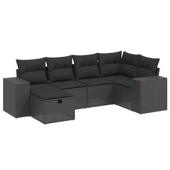 6-tlg. Garten-Sofagarnitur mit Kissen Schwarz Poly Rattan