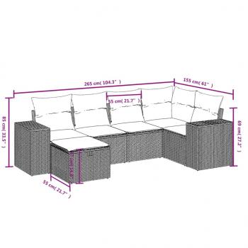 6-tlg. Garten-Sofagarnitur mit Kissen Schwarz Poly Rattan