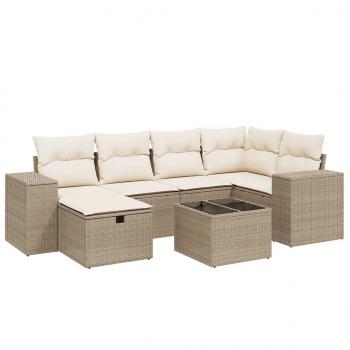 7-tlg. Garten-Sofagarnitur mit Kissen Beige Poly Rattan