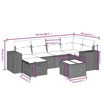 7-tlg. Garten-Sofagarnitur mit Kissen Beige Poly Rattan