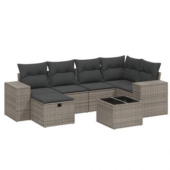 7-tlg. Garten-Sofagarnitur mit Kissen Grau Poly Rattan