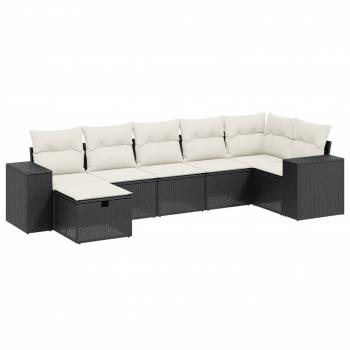 7-tlg. Garten-Sofagarnitur mit Kissen Schwarz Poly Rattan