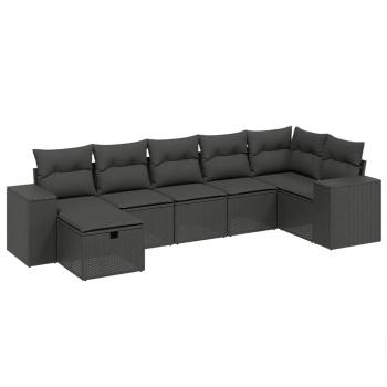 7-tlg. Garten-Sofagarnitur mit Kissen Schwarz Poly Rattan