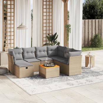 ARDEBO.de - 8-tlg. Garten-Sofagarnitur mit Kissen Beige Poly Rattan