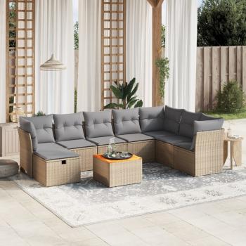 ARDEBO.de - 9-tlg. Garten-Sofagarnitur mit Kissen Beige Poly Rattan