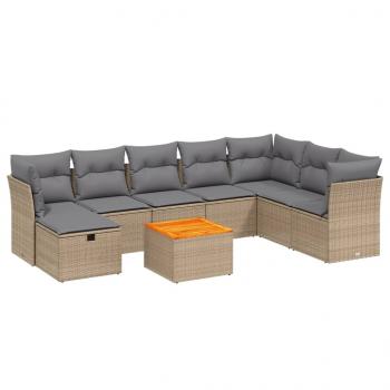 9-tlg. Garten-Sofagarnitur mit Kissen Beige Poly Rattan