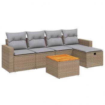 6-tlg. Garten-Sofagarnitur mit Kissen Beige Poly Rattan