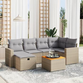 ARDEBO.de - 7-tlg. Garten-Sofagarnitur mit Kissen Beige Poly Rattan