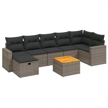 8-tlg. Garten-Sofagarnitur mit Kissen Grau Poly Rattan