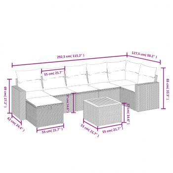 8-tlg. Garten-Sofagarnitur mit Kissen Grau Poly Rattan