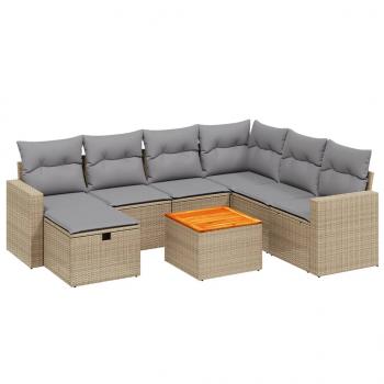 8-tlg. Garten-Sofagarnitur mit Kissen Beige Poly Rattan