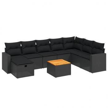 9-tlg. Garten-Sofagarnitur mit Kissen Schwarz Poly Rattan