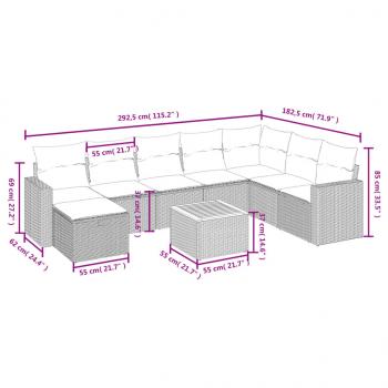 9-tlg. Garten-Sofagarnitur mit Kissen Schwarz Poly Rattan