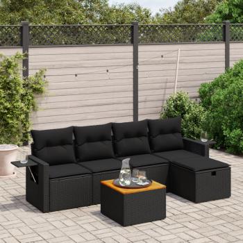 ARDEBO.de - 6-tlg. Garten-Sofagarnitur mit Kissen Schwarz Poly Rattan