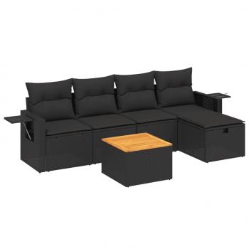 6-tlg. Garten-Sofagarnitur mit Kissen Schwarz Poly Rattan