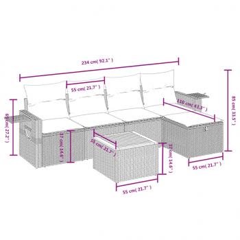 6-tlg. Garten-Sofagarnitur mit Kissen Schwarz Poly Rattan