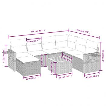 8-tlg. Garten-Sofagarnitur mit Kissen Schwarz Poly Rattan