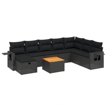 9-tlg. Garten-Sofagarnitur mit Kissen Schwarz Poly Rattan