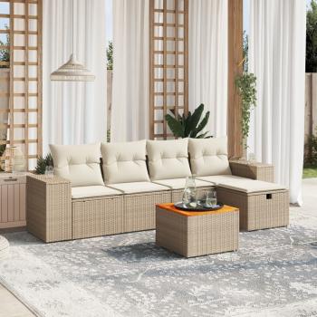 ARDEBO.de - 6-tlg. Garten-Sofagarnitur mit Kissen Beige Poly Rattan