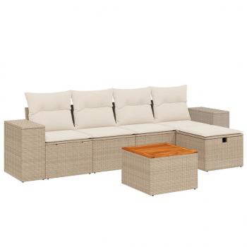 6-tlg. Garten-Sofagarnitur mit Kissen Beige Poly Rattan