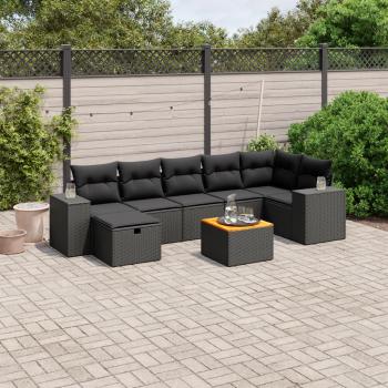 ARDEBO.de - 8-tlg. Garten-Sofagarnitur mit Kissen Schwarz Poly Rattan