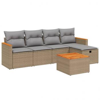 6-tlg. Garten-Sofagarnitur mit Kissen Beige Poly Rattan