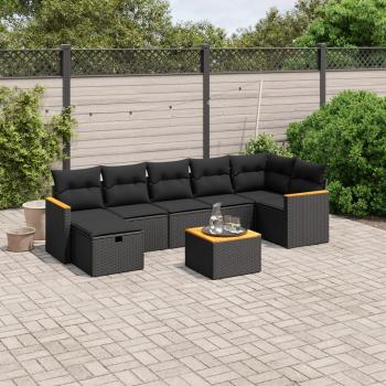 ARDEBO.de - 8-tlg. Garten-Sofagarnitur mit Kissen Schwarz Poly Rattan